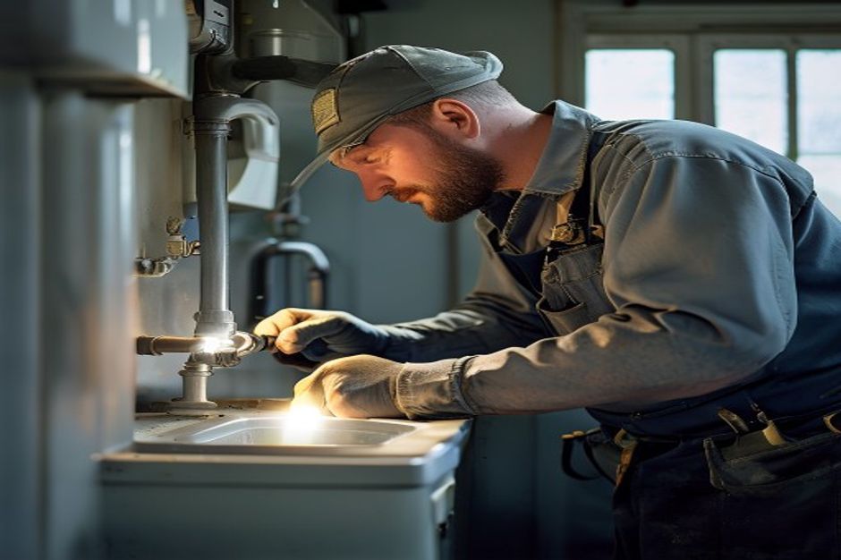 KC Plumbing Works technician working on main drain line